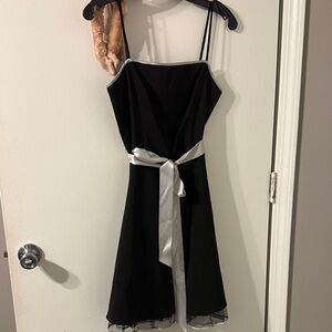 Masquerade Black Midi Slip Dress with Silver Satin Sash